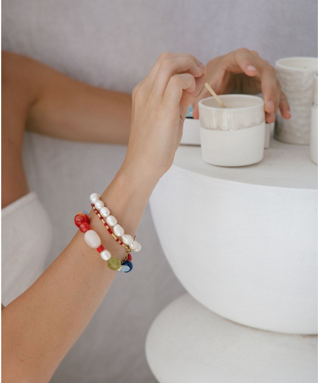 Dames armband zoetwaterparels, Kleurrijke kralen armband dames