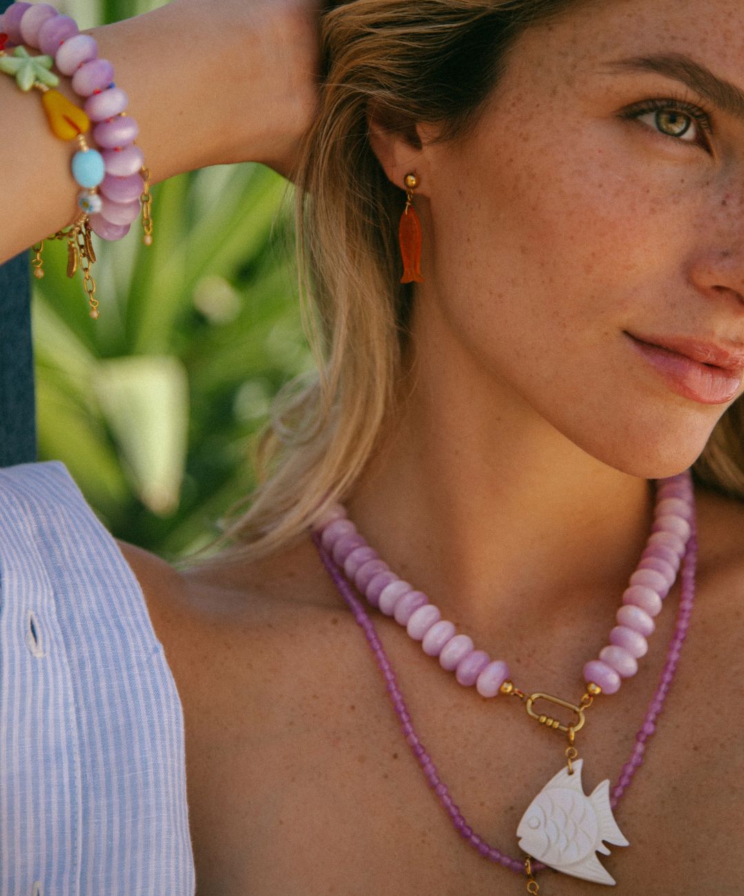 Lila kleurige ketting, kralen ketting lila, dames ketting lila