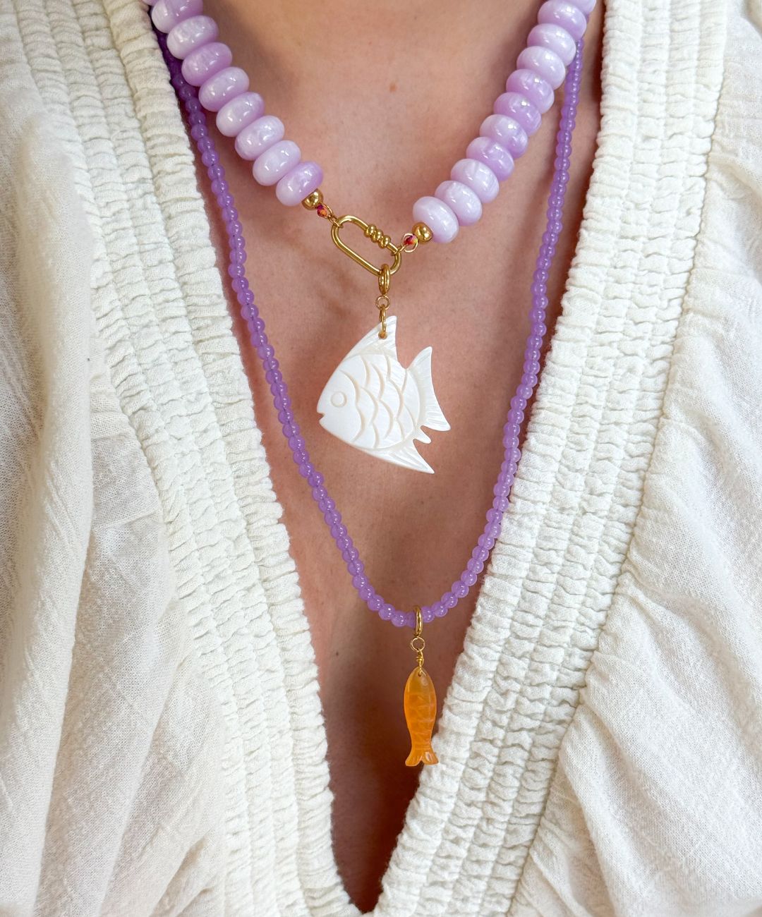 Lila kleurige ketting, kralen ketting lila, dames ketting lila