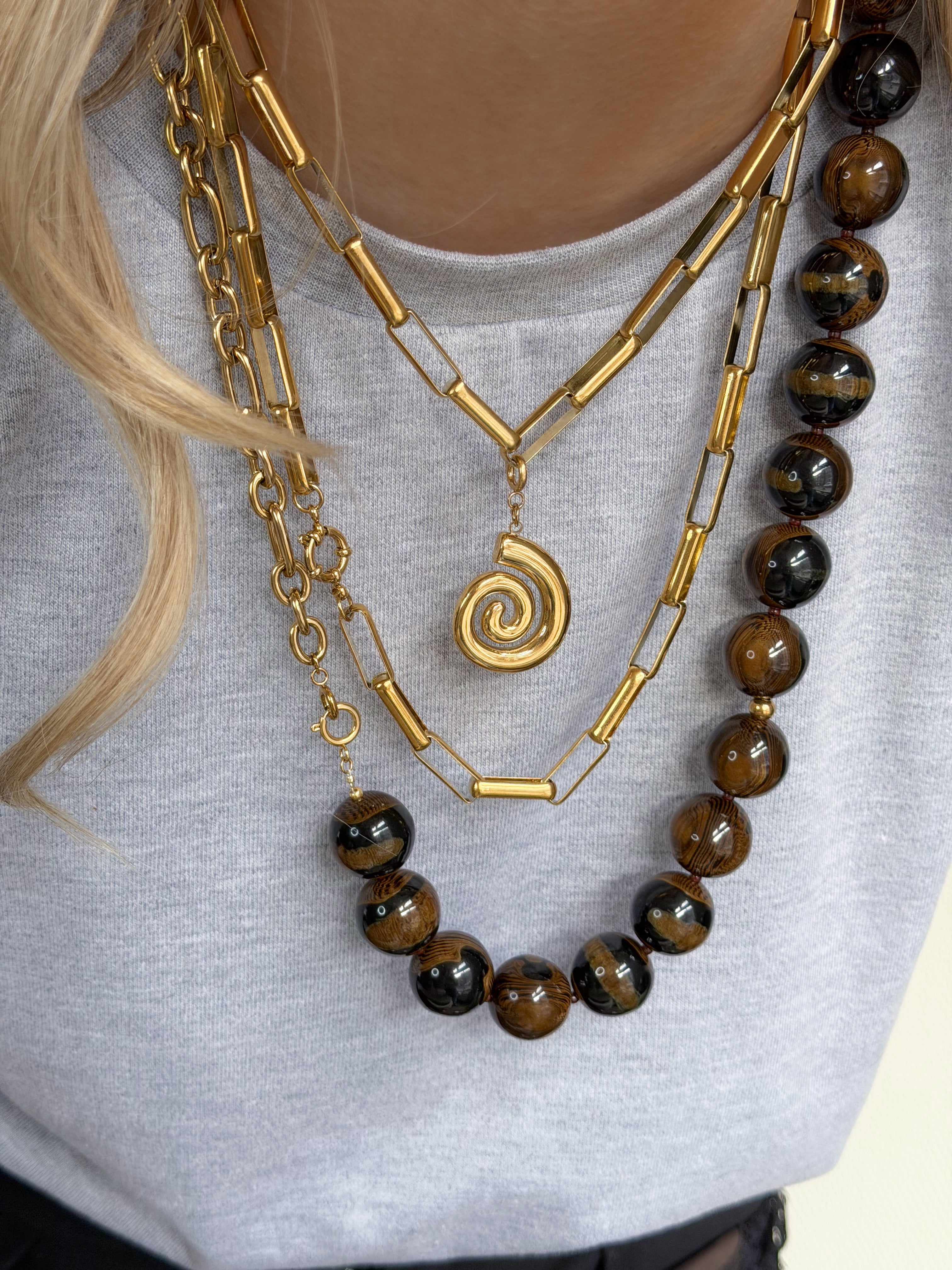 Verstelbare ketting, stainless steel, vrouwelijke sieraden Chunky kralen ketting, bollen ketting, grote ketting met kralen