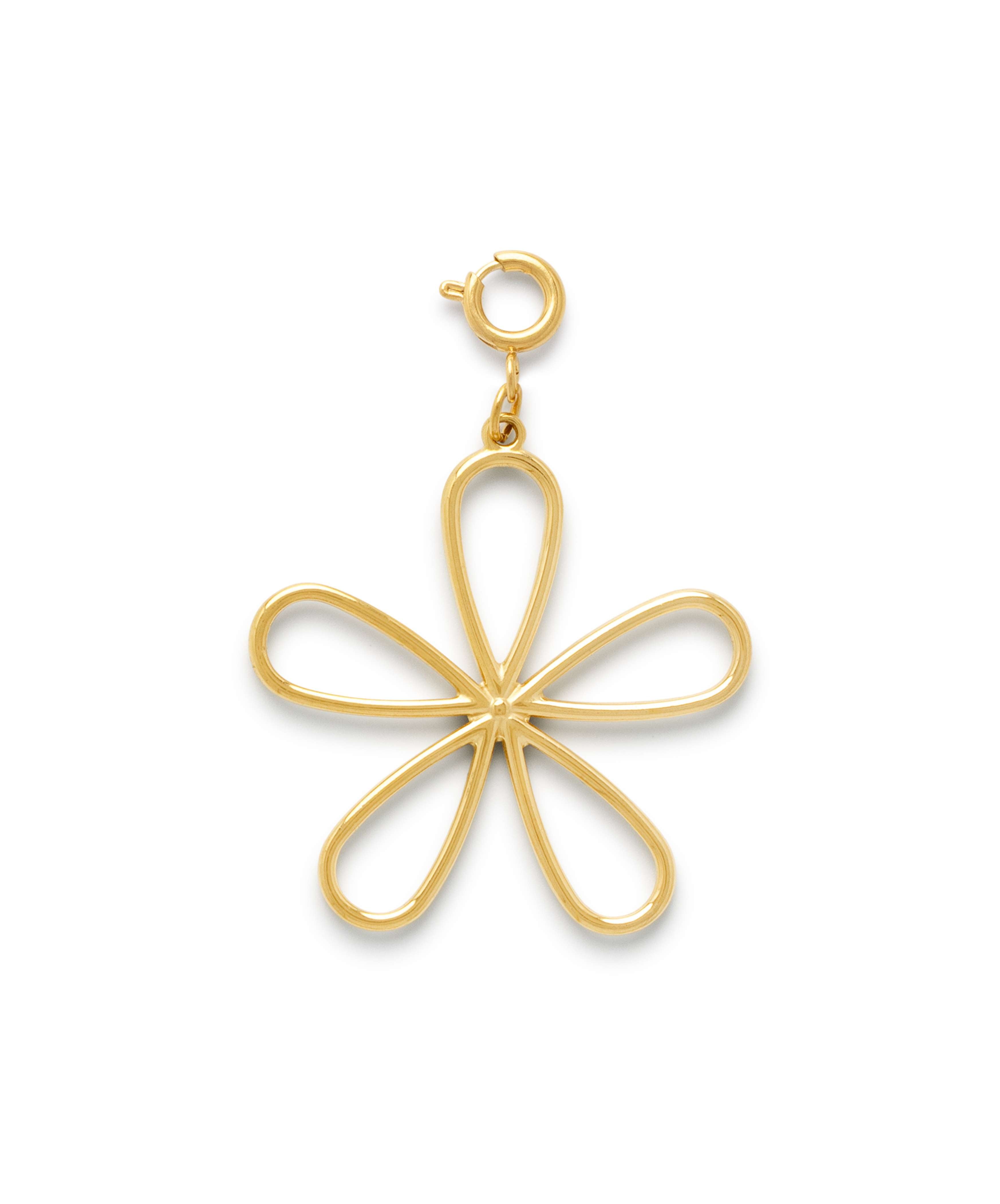 Handgemaakte bloem bedel in goudkleur met stainless steel sluiting.