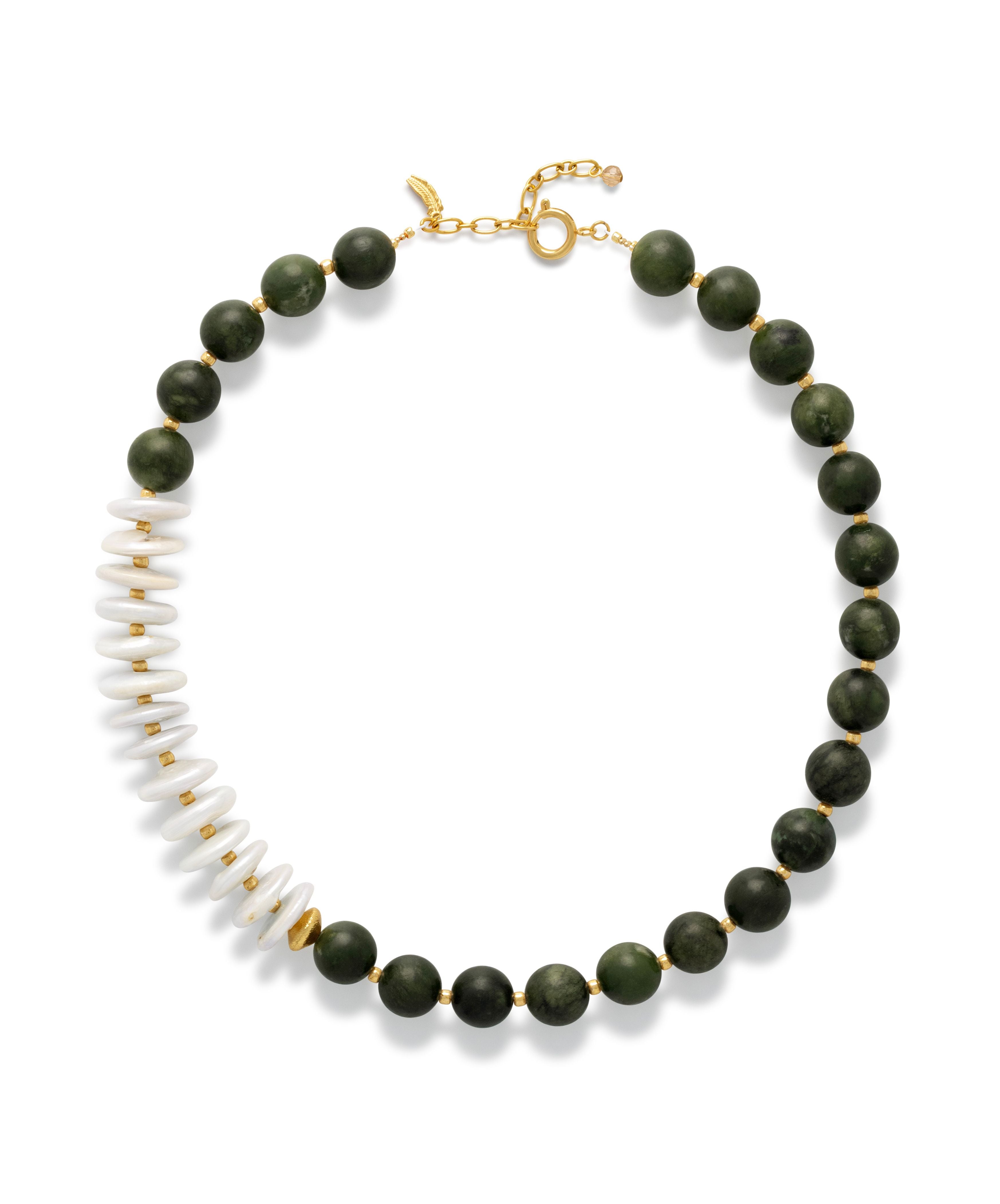 Dames parelketting, met groene jade kralen, statement ketting