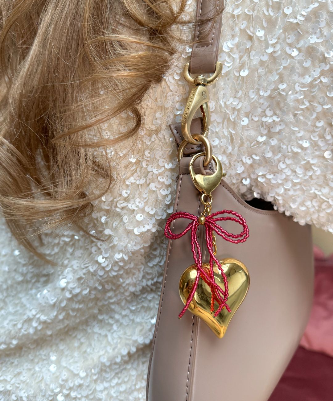 Bow Love Bag Charm Red