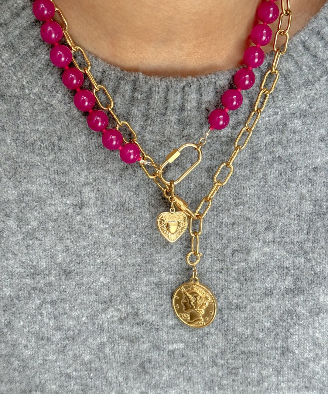 Burgundy Heart Necklace Set